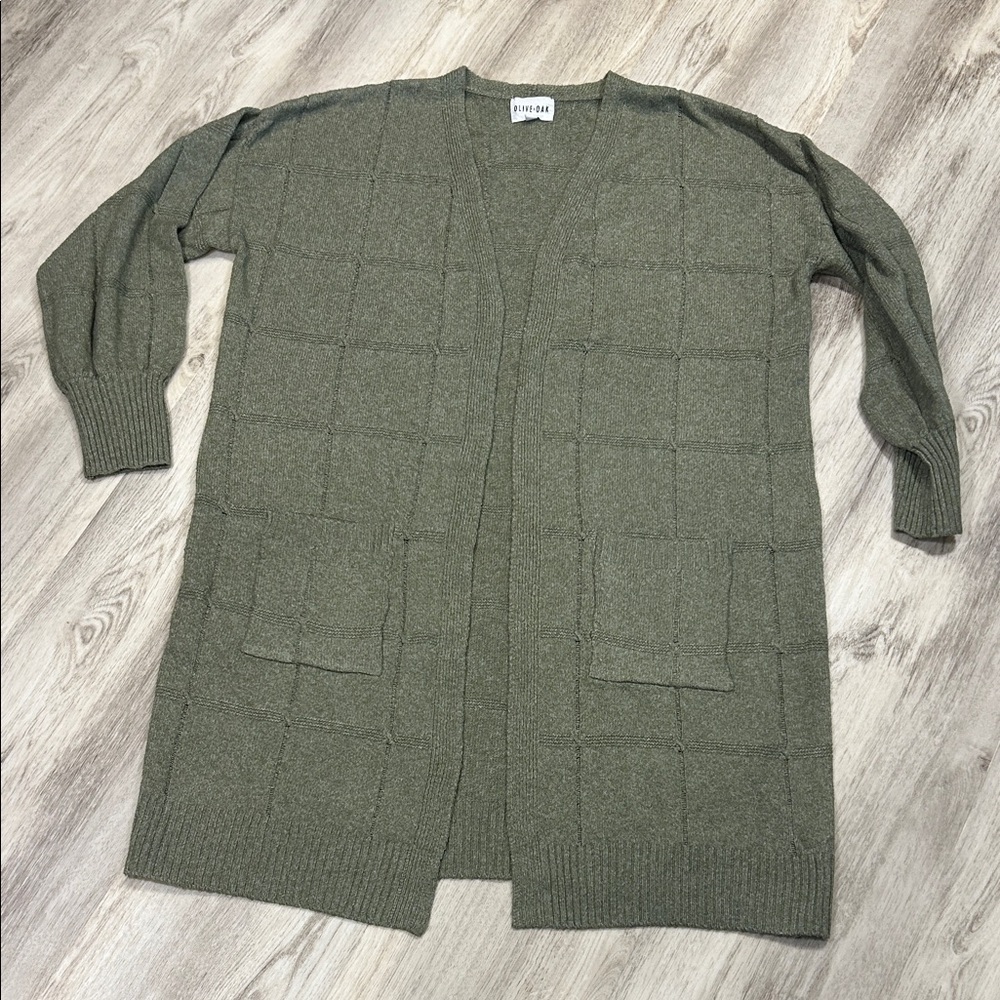 Olive &‎ Oak Sage Green Open Front Long Knit Cardigan Academia Librarian Core XL